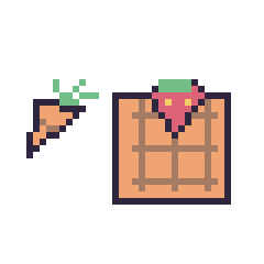 Pixel art Carotte simple 12 × 12 et Gaufre avec une fraise, grille 40 × 40