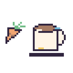 Pixel art Carotte simple 12 × 12 et Tasse de thé décoré, grille 40 × 40