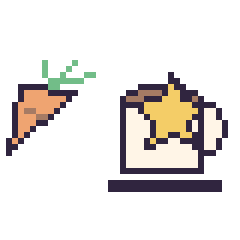 Pixel art Carotte simple 16 × 16 et Tasse de thé avec une étoile, grille 40 × 40