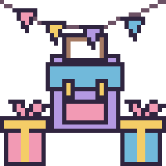 Pixel art Cartable pour un anniversaire, grille 40 × 40