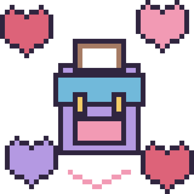 Modèle de pixel art Cartable avec des cœurs sur une grille de 40 par 40 cases