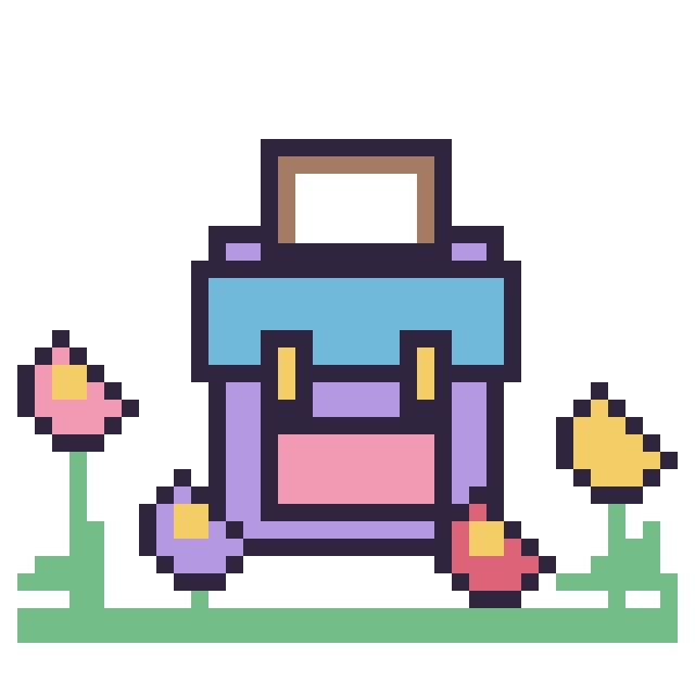 Modèle de pixel art Cartable dans le jardin sur une grille de 40 par 40 cases