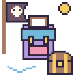 Pixel art Cartable en aventure pirate, grille 40 × 40