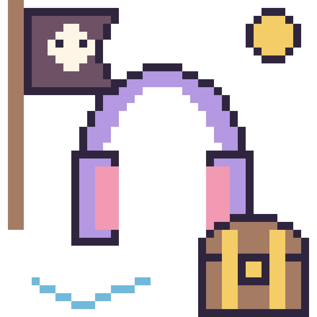 Modèle de pixel art Casque audio en aventure pirate sur une grille de 40 par 40 cases
