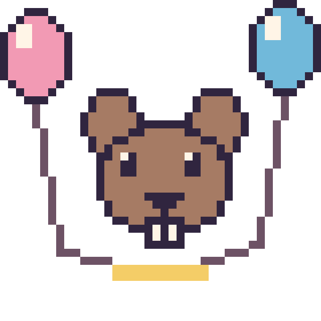 Modèle de pixel art Castor avec des ballons sur une grille de 40 par 40 cases