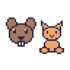 Pixel art Castor et Chat assis, grille 48 × 48