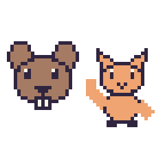 Pixel art Castor et Chat qui fait coucou, grille 48 × 48