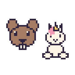 Pixel art Castor et Licorne assis, grille 48 × 48