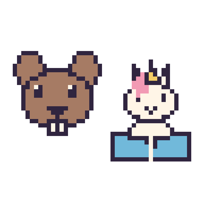 Modèle de pixel art Castor et Licorne avec un livre sur une grille de 48 par 48 cases