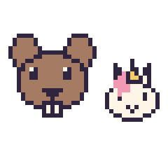 Pixel art Castor et Licorne en portrait, grille 40 × 40