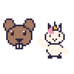 Pixel art Castor et Licorne qui fait coucou, grille 48 × 48