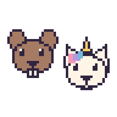 Pixel art Castor et Licorne, grille 48 × 48