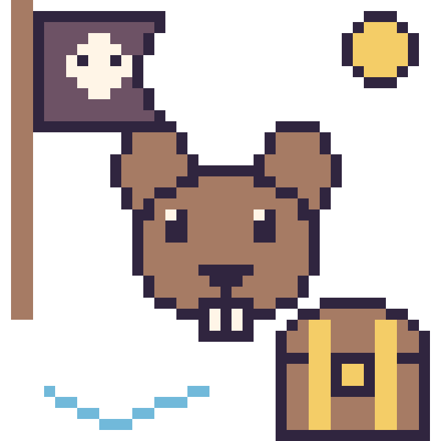 Modèle de pixel art Castor en aventure pirate sur une grille de 40 par 40 cases