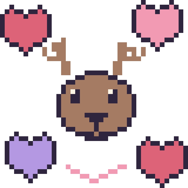 Modèle de pixel art Cerf avec des cœurs sur une grille de 40 par 40 cases