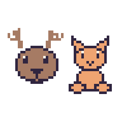 Pixel art Cerf et Chat assis, grille 48 × 48