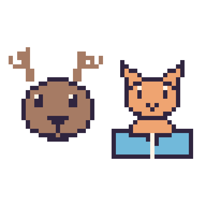 Modèle de pixel art Cerf et Chat avec un livre sur une grille de 48 par 48 cases
