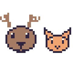 Pixel art Cerf et Chat en portrait, grille 40 × 40