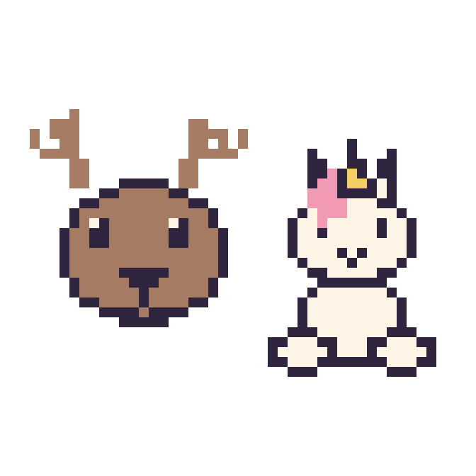 Modèle de pixel art Cerf et Licorne assis sur une grille de 48 par 48 cases