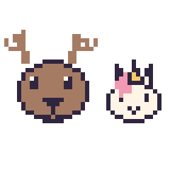 Pixel art Cerf et Licorne en portrait, grille 40 × 40