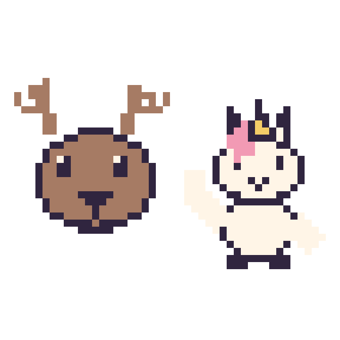Modèle de pixel art Cerf et Licorne qui fait coucou sur une grille de 48 par 48 cases
