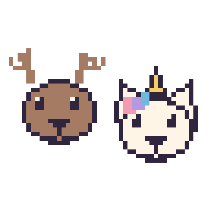 Modèle de pixel art Cerf et Licorne sur une grille de 48 par 48 cases