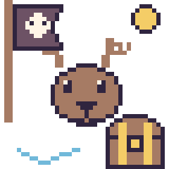 Pixel art Cerf en aventure pirate, grille 40 × 40