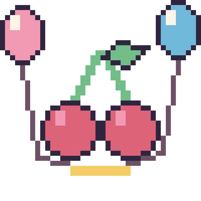 Modèle de pixel art Cerise avec des ballons sur une grille de 40 par 40 cases