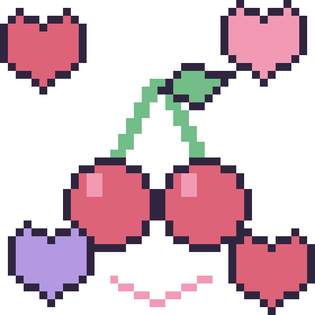 Modèle de pixel art Cerise avec des cœurs sur une grille de 40 par 40 cases
