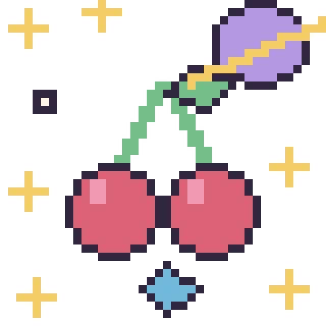 Modèle de pixel art Cerise dans l’espace sur une grille de 40 par 40 cases