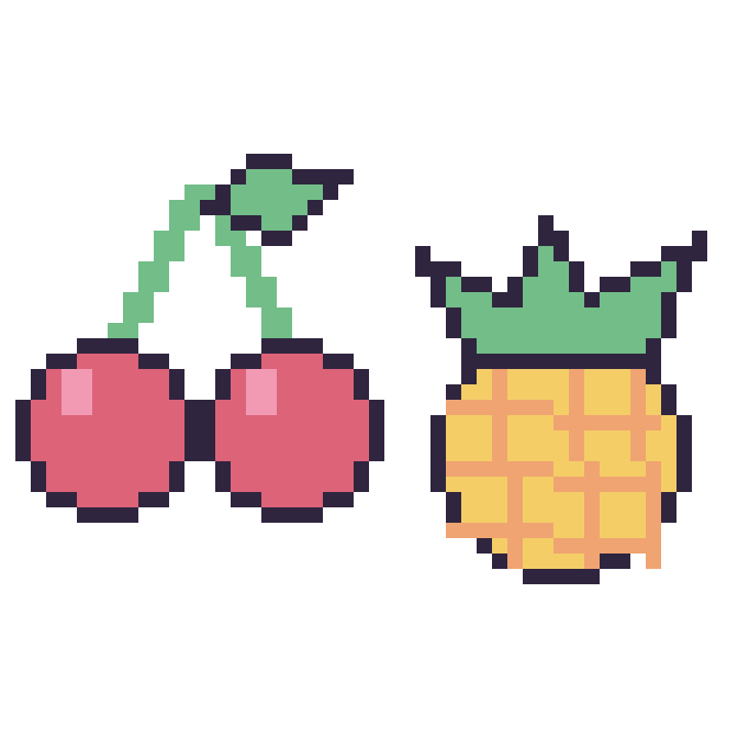 Modèle de pixel art Cerise et Ananas sur une grille de 48 par 48 cases