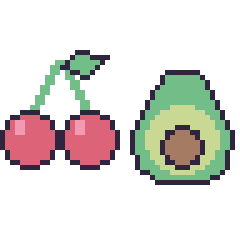 Pixel art Cerise et Avocat, grille 48 × 48