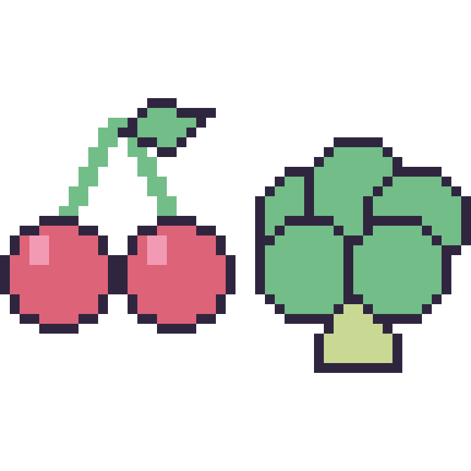 Modèle de pixel art Cerise et Brocoli sur une grille de 48 par 48 cases