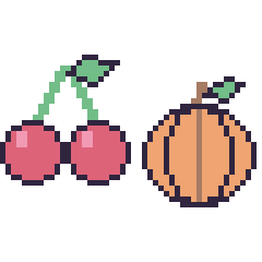 Pixel art Cerise et Citrouille, grille 48 × 48
