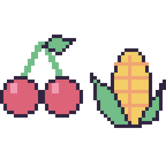 Modèle de pixel art Cerise et Maïs sur une grille de 48 par 48 cases