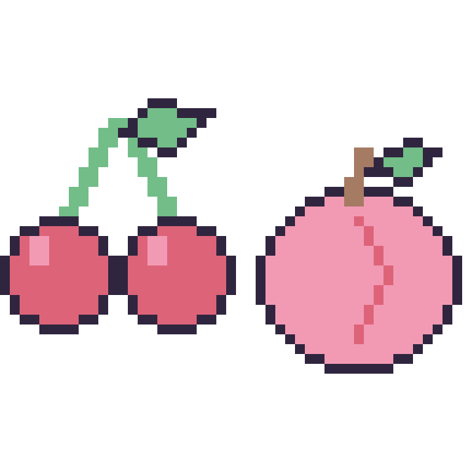 Modèle de pixel art Cerise et Pêche sur une grille de 48 par 48 cases