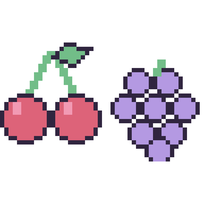 Modèle de pixel art Cerise et Raisin sur une grille de 48 par 48 cases