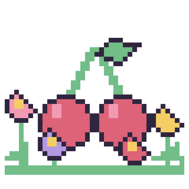 Modèle de pixel art Cerise dans le jardin sur une grille de 40 par 40 cases