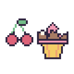 Pixel art Cerise kawaii 16 × 16 et Cupcake au chocolat, grille 40 × 40