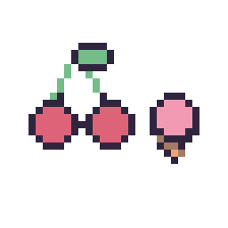 Pixel art Cerise kawaii 16 × 16 et Glace simple 10 × 10, grille 32 × 32