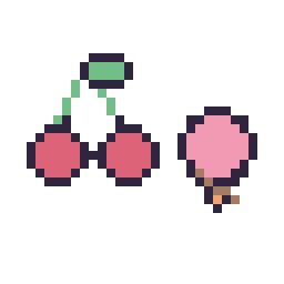 Pixel art Cerise kawaii 16 × 16 et Glace simple 12 × 12, grille 32 × 32