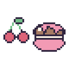 Pixel art Cerise kawaii 16 × 16 et Macaron au chocolat, grille 40 × 40