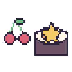 Pixel art Cerise kawaii 16 × 16 et Sushi avec une étoile, grille 40 × 40