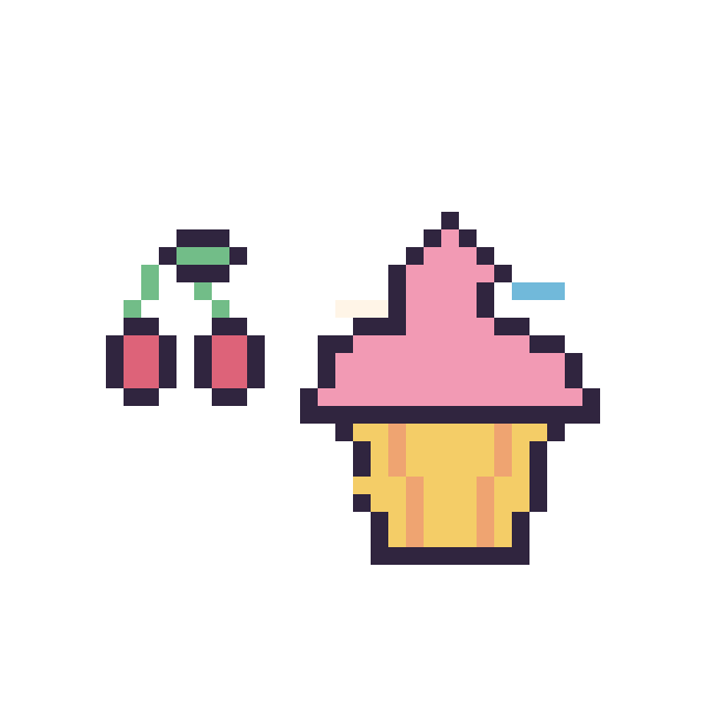 Modèle de pixel art Cerise simple 10 × 10 et Cupcake décoré sur une grille de 40 par 40 cases