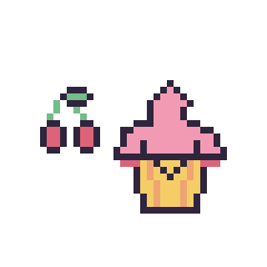 Pixel art Cerise simple 10 × 10 et Cupcake kawaii, grille 40 × 40