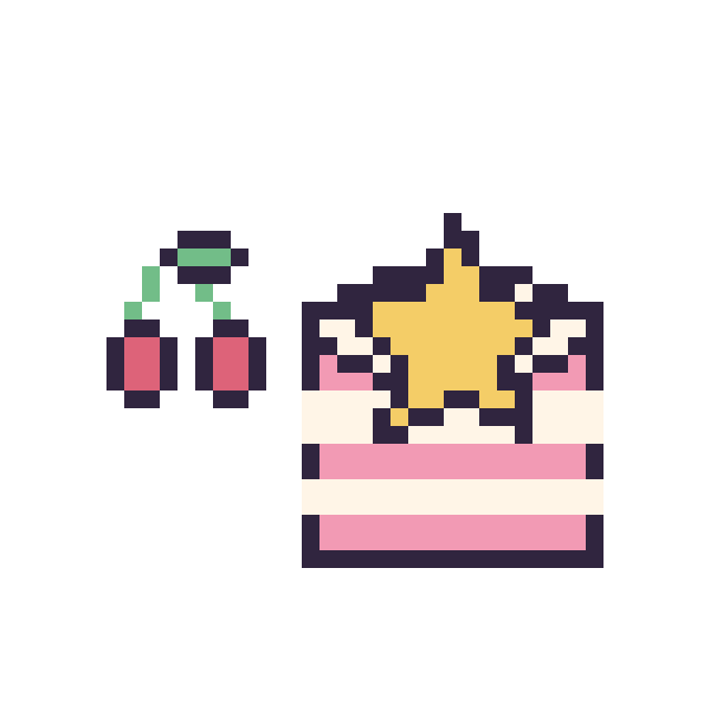Modèle de pixel art Cerise simple 10 × 10 et Gâteau avec une étoile sur une grille de 40 par 40 cases