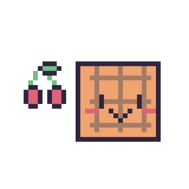 Modèle de pixel art Cerise simple 10 × 10 et Gaufre kawaii sur une grille de 40 par 40 cases