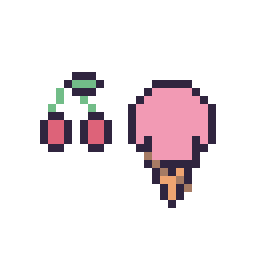 Pixel art Cerise simple 10 × 10 et Glace kawaii 16 × 16, grille 32 × 32