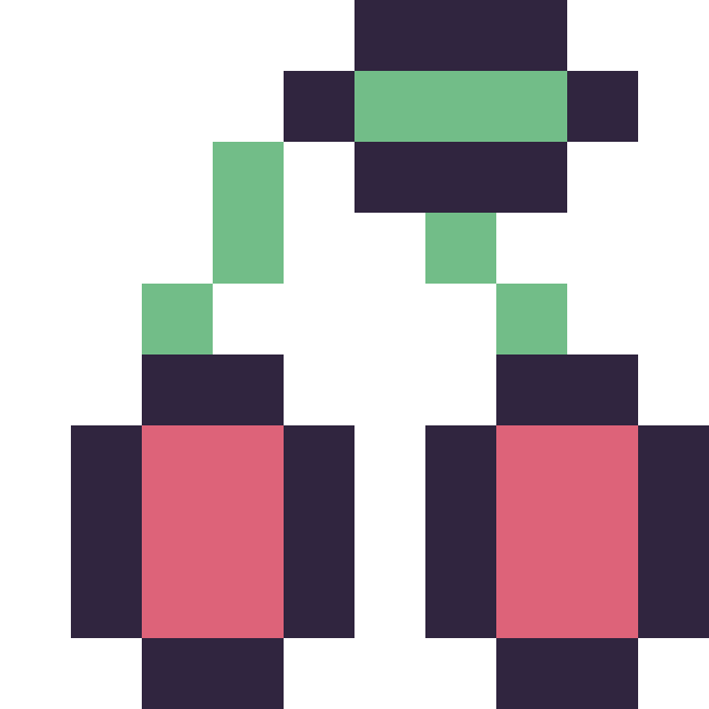 Modèle de pixel art Cerise simple 10 × 10 sur une grille de 10 par 10 cases