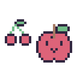 Pixel art Cerise simple 12 × 12 et Pomme kawaii 16 × 16, grille 32 × 32