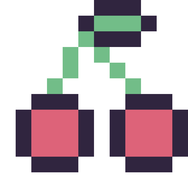 Modèle de pixel art Cerise simple 12 × 12 sur une grille de 12 par 12 cases